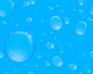 Soap bubbles with reflections on a blue background