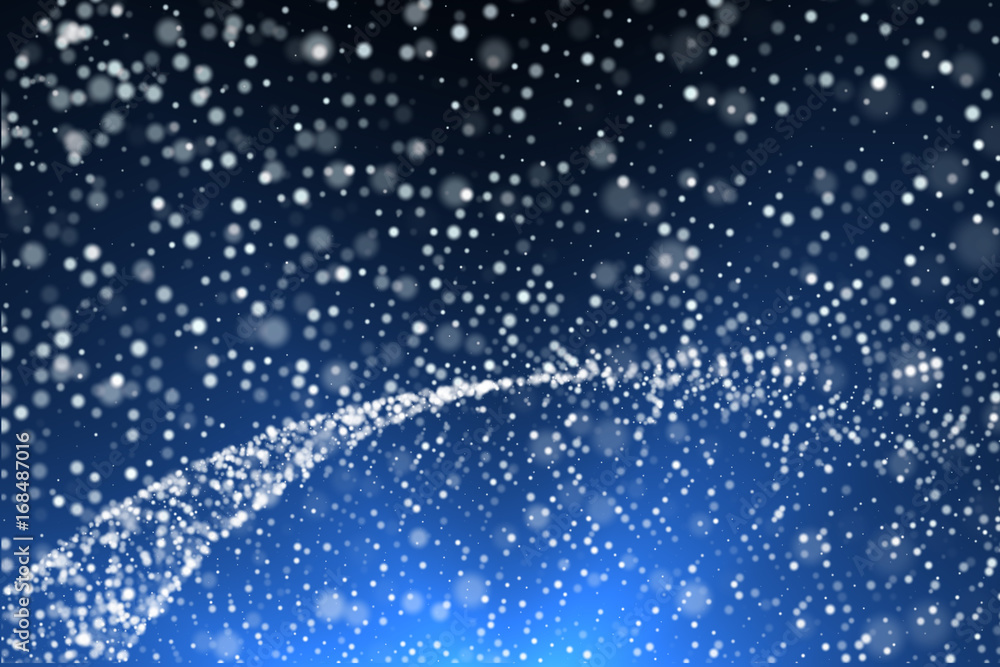 Poster abstract of waves and glowing lines and dots. curve geometric shape .bokeh dot blue. technology netw