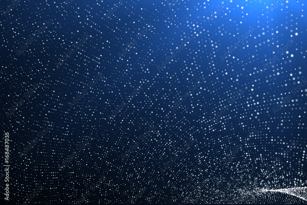 Poster abstract of waves and glowing lines and dots. curve geometric shape .bokeh dot blue. technology netw