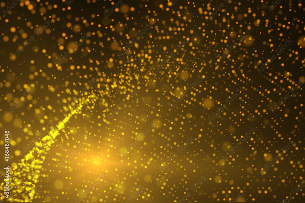 Poster glowing shiny dots. twist gold particles.curve geometric shape .bokeh dot blue. technology network m