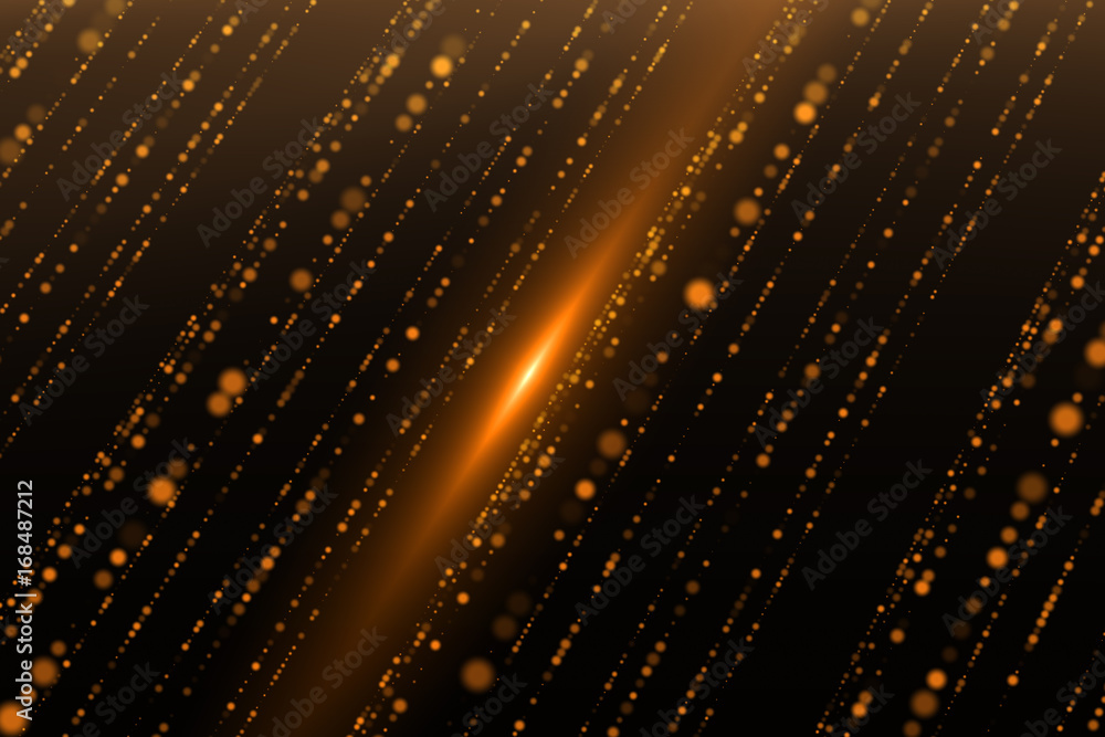Poster glowing shiny dots. twist gold particles.curve geometric shape .bokeh dot blue. technology network m
