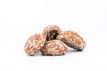 Biscuits with sweet filling on a white background.