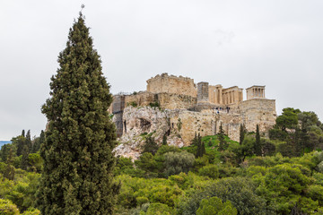 Fototapeta na wymiar Acropolis of Athens, citadel with palaces and temples on a high hill, Greece.