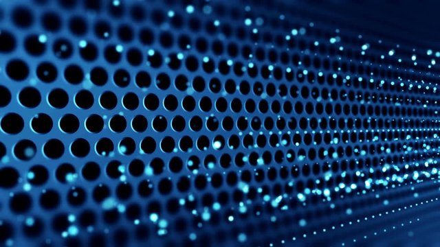 Perforated sheet metal with moving particle effect. 4K UHD intro video loop animation.