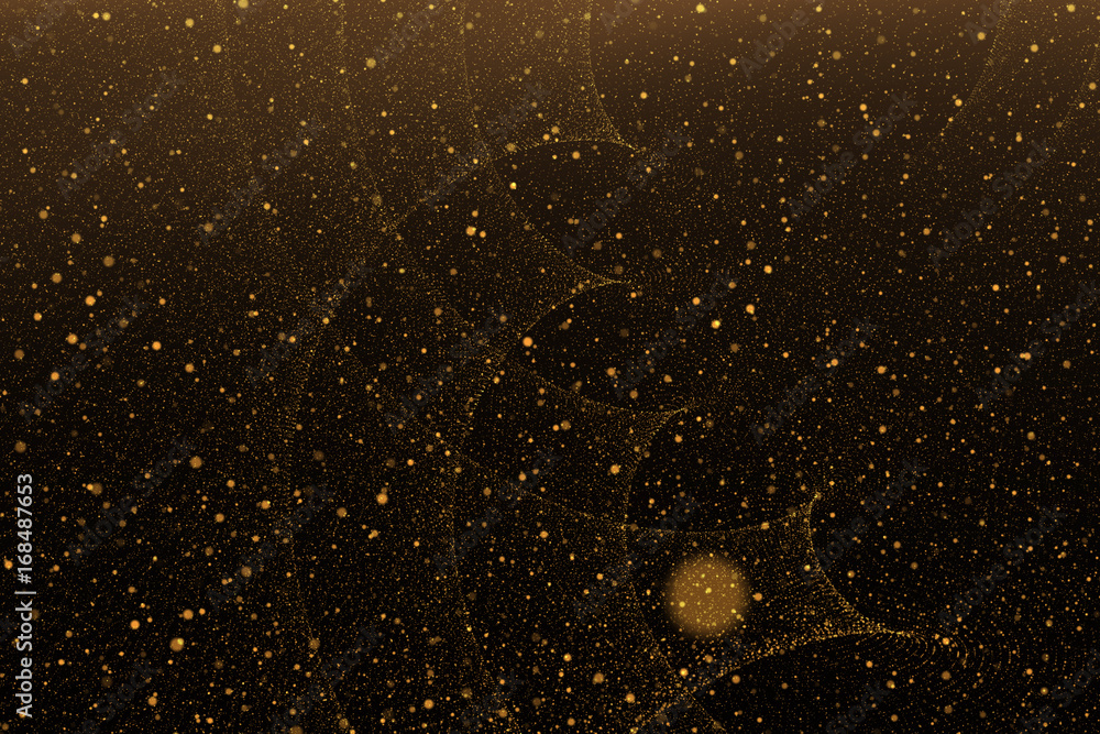 Poster glowing shiny dots. twist gold particles.curve geometric shape .bokeh dot blue. technology network m