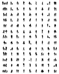 Black silhouettes of people at walking on a white background