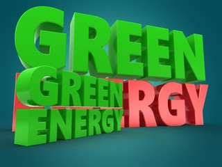3d green energy sign with green sign