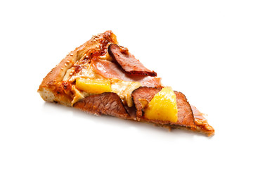 Slice of pizza on white background