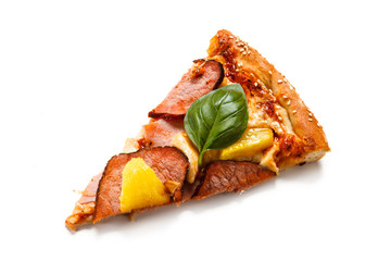 Slice of pizza on white background