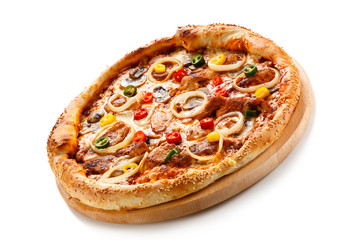 Pizza pepperoni with chicken and vegetables