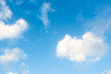 Beautiful blue sky and white fluffy clouds, Summer sky in bright morning.
