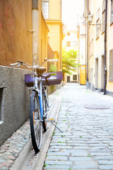 Stockholm's street with bicycle