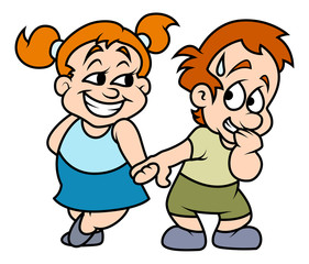 Shy Boy with Happy Kid Girl
