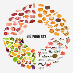 Big food color icons set for web and mobile design