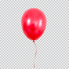 Red helium balloon isolated on transparent background.