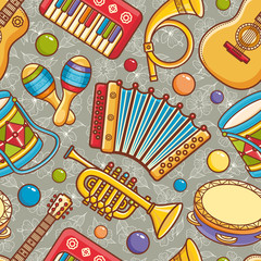 Musical instrument seamless pattern. Cartoon style