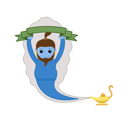 Genie Holding a Green Ribbon Banner