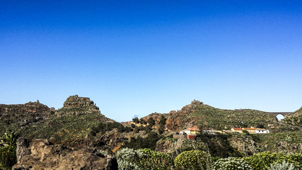 Canary islands, vulcanic rocks and houses. La Palma landscape.