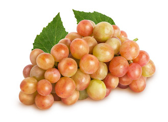 Isolated fresh Grapes. Bunch of ripe grape fruit with leaves isolated on white background, with clipping path