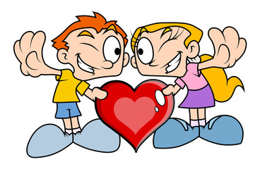 Happy Kids Couple - Vector Illustration