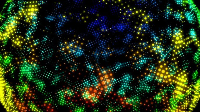Glowing particle in random color 3D render abstract background animation motion graphic with copy space on black background