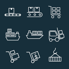 thin line warehouse logistic icons