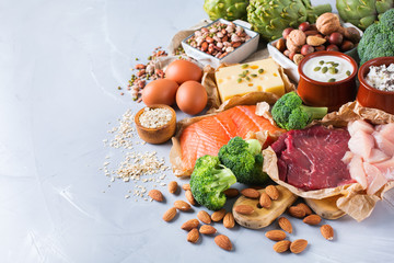Assortment of healthy protein source and body building food