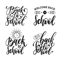 Back To School hand lettering prints set. Vector calligraphic collection for educational poster, banner etc.