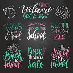 Back To School hand lettering prints set. Vector calligraphic collection for educational poster, banner etc.