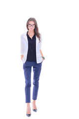 Young woman standing, isolated on white background. Young woman.