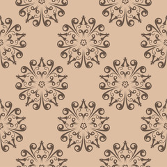 Seamless pattern with brown wallpaper ornaments