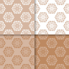 Beige brown set of floral seamless patterns