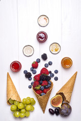 waffle with fresh berries, homemade ice cream making