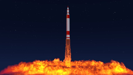 3D Illustration of an intercontinental ballistic missile launched from an underground silo - obrazy, fototapety, plakaty