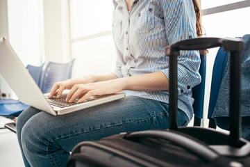 Woman connecting in the waiting room