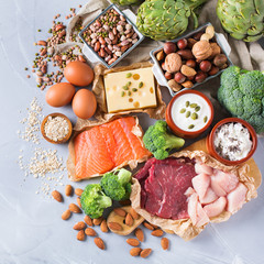 Assortment of healthy protein source and body building food © aamulya