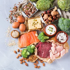 Poster Assortment of healthy protein source and body building food © aamulya
