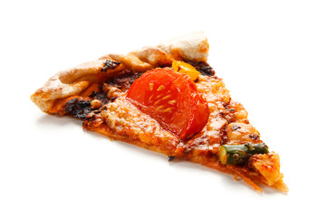 Slice of pizza on white background