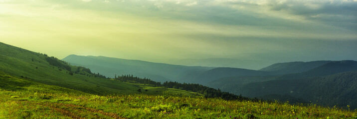 Obraz premium The mountain was given in the forested mountains