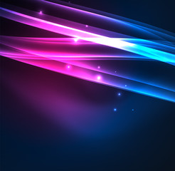 Fototapeta premium Linie energetyczne, świecące fale w ciemności, streszczenie tło wektor