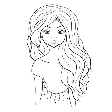 Beautiful girl, coloring picture