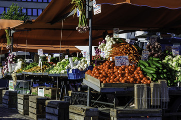 Fresh vegetable are sold 6 days a week on the Hakaniemi /Hagnäs  market place in , Helsinki...