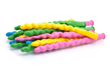 Colorful balloons without air isolated on white background