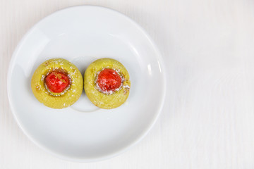 Sicilian pastry on white circular Flat