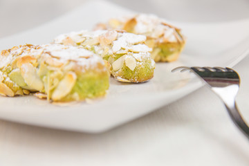Sicilian pastry on white rectangular dish