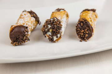 Sicilian pastry on white rectangular dish