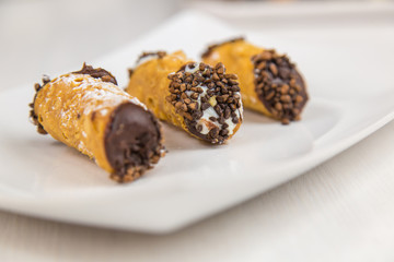 Sicilian pastry on white rectangular dish