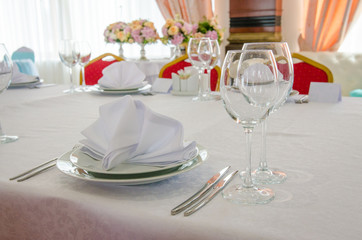 Banquet table setting. Daylight