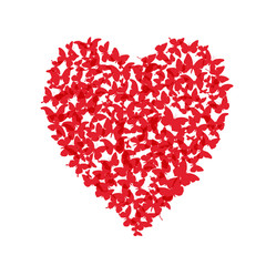 Obraz na płótnie Canvas Heart - summer banner, card design, red butterfly on white background. Vector