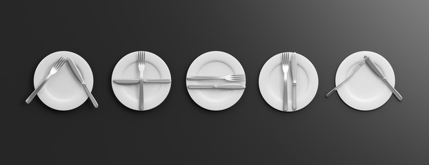 Place Settings, waiter signals on black background. 3d illustration